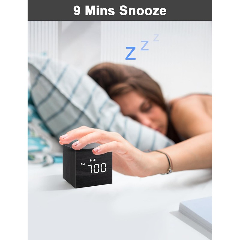 JALL Digital Alarm Clock, with Wooden Electronic LED Time Display,