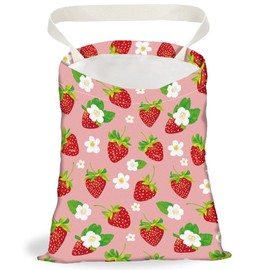DELORIGIN Foldable Car Bin with Flowers and Strawberry Portable Floral Print Bin Bag for Hanging with Press Studs Rubbish Storage Reusable Car Bin for Camping Travel Storage Bag