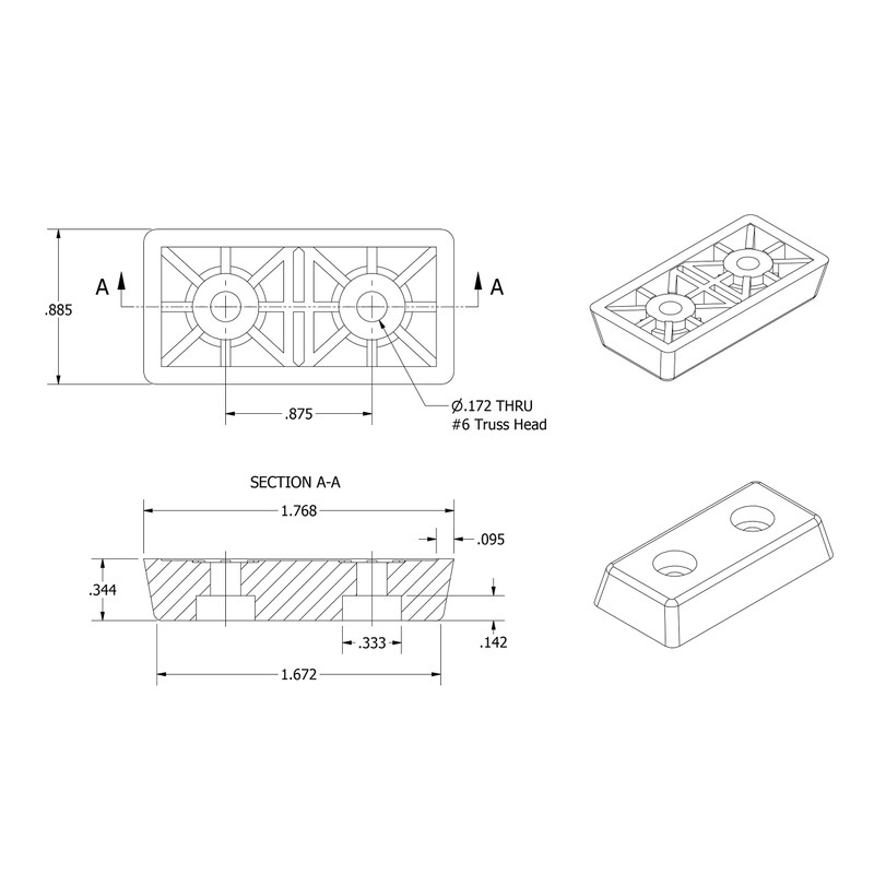 4 Small Rectangle Rectangular Non-Marking Rubber Feet Bumpers - .344