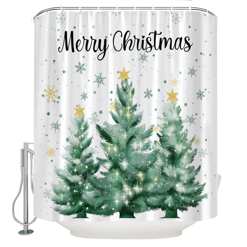 UPUMKSK Green Christmas Tree Shower Curtain Cute Pine Trees Snowflake