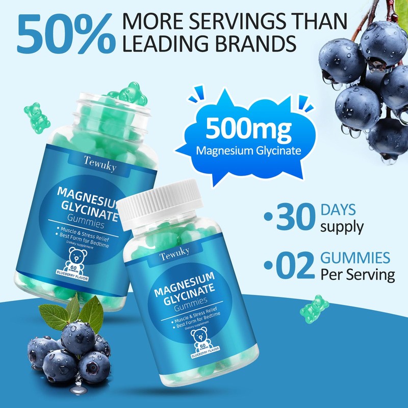 Magnesium Glycinate Gummies 2 Bottles, Sugar-Free for Adults & Kids,