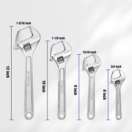 WORKPRO 4-piece Adjustable Wrench Set, Forged, Heat Treated, Chrome-plated (6-inch, 8-inch, 10-inch, 12-inch)