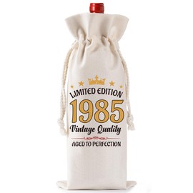 40th Birthday Gifts for Men and Women - 1985 Birthday Party Decorations Drawstring Burlap Wine Gift Bag for Best Friend Sister Brother Auntie Husband Wife Colleagues