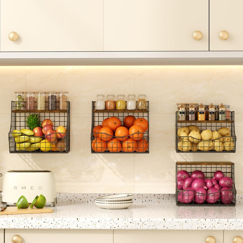 Fruit Basket for Kitchen with Lid, Counter&Wall Mounted Hanging Fruit