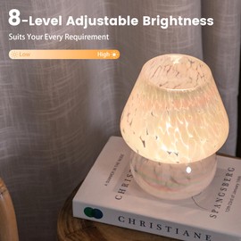 ULAROOM Mushroom Lamp Small Bedside Table Lamp with 3 Temperature LED Bulb, USB Plug-in Free Dimming Nights Light for Bedroom/Living Room/Entryway/Corner Decor (Rainbow White)