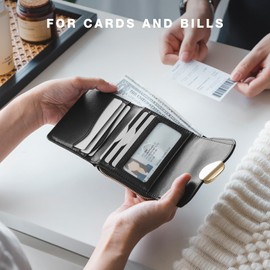 Vulkitty Trifold Leather Wallet for Women RFID Blocking, Small Compact Purse with Zipper Pocket, Ideal for Gift, Black