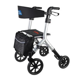 ISEASY Rollator Walker for Seniors Taller 10 Inch Wheels Walkers Compact Folding Design Lightweight Mobility Walking Aid Widen Backrest - Color: silver