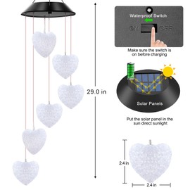 WENANA - Carillones solares de viento con forma de corazón, luces que cambian de color al aire última intervensión, el mejor regalo para mamá, abuela, mujeres, esposa, tía hermana, campana de viento móvil única, decoración del patio del día de la madre