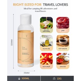 Tiny Traveller Co - Leak-Proof Squeeze Bottles for Sauces with 700ml/23.67oz Silicone Storage Pouch, Compact Mini Dressing Bottles, Ideal for Sauces, Oils, Dressings, &Vinegars - 4x100ml/3.38oz