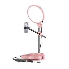 JJ Jianjin Selfie Light Kit for Desk and Laptop,55W Dimmable Full Screen Ring Light,with Rotating Storage Box,Pen Holder Stand,Phone Holder&Controller (Pink, 10.5)
