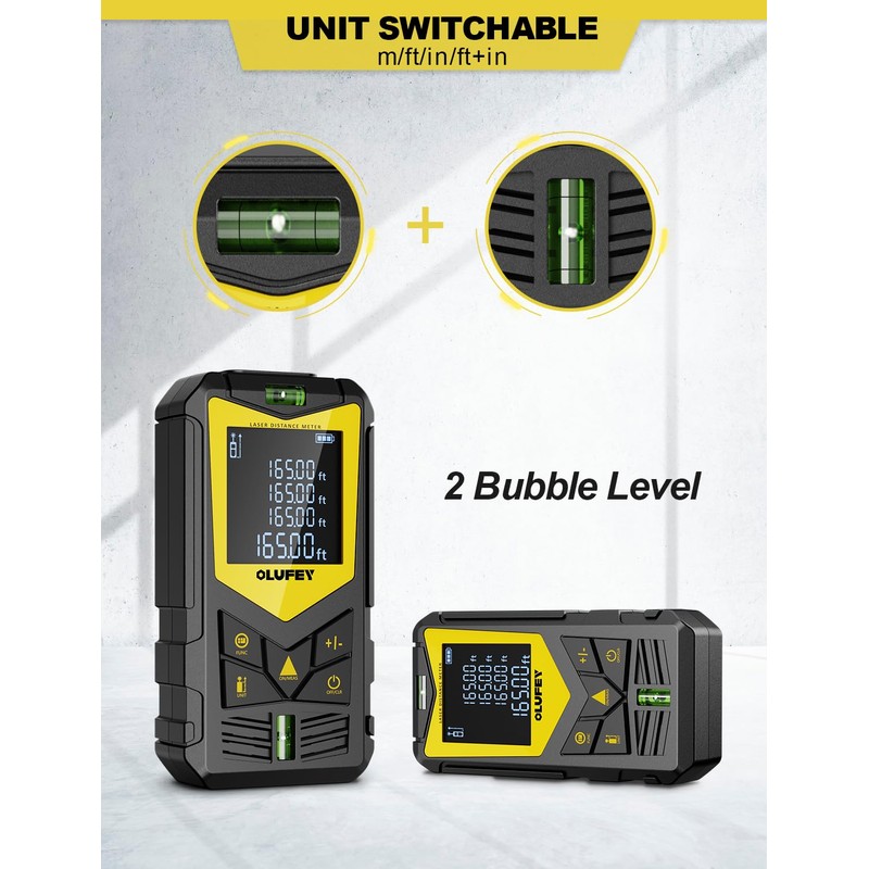 Laser Measure, OLUFEY 165ft Laser Distance Meter with 2 Bubble