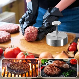 AMOZO Burger Press Patty Maker with 100-Sheet Baking Paper, Stainless Steel Grill Burger Smasher Hamburger Patty Maker,Pattie Maker Shaper, Non-Stick Patty Press for Burger Lovers.(5.5 Inch)