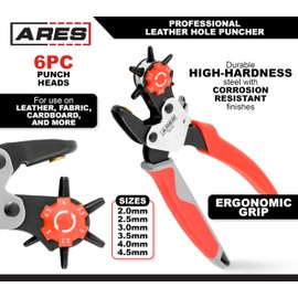 ARES 32016 – Professional Leather Hole Puncher – Precision Punch Tool for Leather, Canvas, Fabric and More Features 6 Punch Sizes – Ergonomic Handheld Design for Superior Comfort and Ease of Use