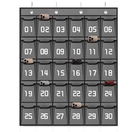 Loghot Classroom Accessories Closet Pocket Chart for Cell Phones Holder Wall Door Hanging Organizer (30 Pockets Gray)
