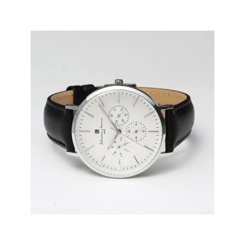 Genuine SalvatoreMarra SM22102-SSWH Wristwatch, Waterproof, Date Display, Leather Strap, SSWH,
