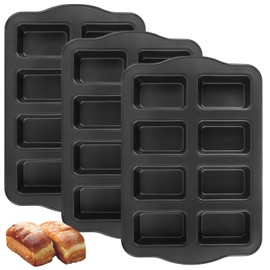 LDXDRU 3Pcs Mini Loaf Pans, 8 Cavity Mini Bread Loaf Pans, Brownie Pan With Dividers, Carbon Steel Brownie Bakeware for Oven Baking Mini Bread, Brownie,Muffin,Cheesecake & Chocolate, Black