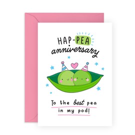 Hap-Pea Anniversary Card – Romantic Peas in a Pod – Gifts for Loved Ones, Him, Her, Wife, Husband, Babe, Fiance, Girlfriend, Boyfriend, Honey, Spouse, Partner, Couple - Coms with Sweet Stickers