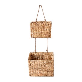 YAHUAN Woven Water Hyacinth Hanging Basket 2-Tiered Storage Baskets Hanging Organizer Hanging Wall Basket for Home,Pantry,Garden, Office Organization (Water Hyacinth)