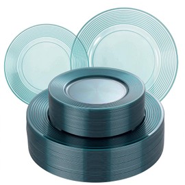 FLOWERCAT 100PCS Clear Blue Plastic Plates - Heavy Duty Plastic Plates Disposable for Summer party &Wedding - Serve for 50Guests party(10inch & 7inch)(Cyan)