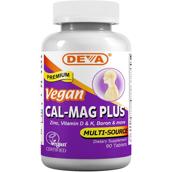 DEVA Vegan Cal MAG Plus - Supplement with Calcium, Magnesium, Zinc, Boron, Vitamin C, D & K - Daily Nutritional Supplement to Maintain Strong Bones* - 90 Vegetarian/Vegan Tablets