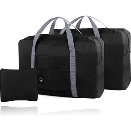 Foldable Travel Bag, Travel Duffel Bag, Waterproof Hand Luggage Bags, Suitable for Sports, Gym, Holiday, 2 Pack, Black