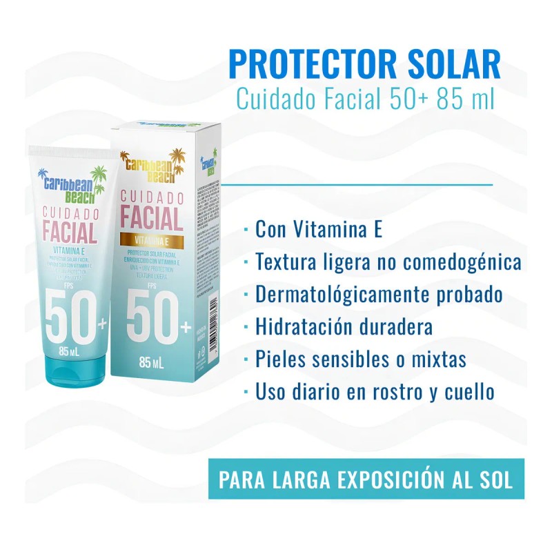 Protector Solar Facial Caribbean Beach Fps50 Vitamina 85ml