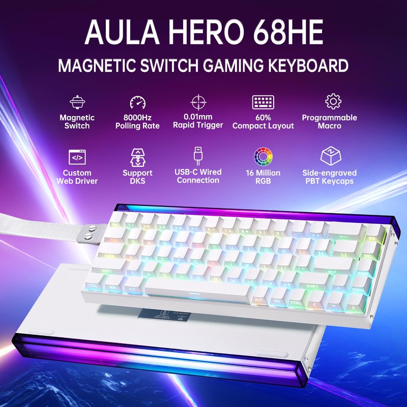 Aula Hero 68 HE 60% Gaming Keyboard Wired, Hall Effect
