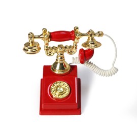 Dollhouse Telephone 1:12 Miniature Vintage Rotary Phone Model Desk Decoration Retro Mini Accessorries for Artificial House Living Room Scene (Red)