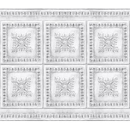 Brewster BHF2770 White Vintage Tin Peel & Stick Backsplash, Metallic