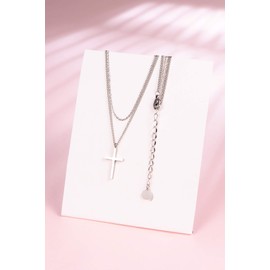 Happiness Boutique Women's Cross Necklace in Silver Colour Filigree Multi-Row Chain with Cross Pendant Stainless Steel Jewellery, Stainless Steel