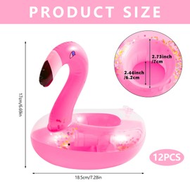 12 Pcs Flamingo Inflatable Drink Holder,Glitter Inflatable Cup Holder Set Flamingo Floating Drinks Holder,Swimming Beach Float Coasters Water Toys for Adults Kids Swimming Pool Beach Bathing