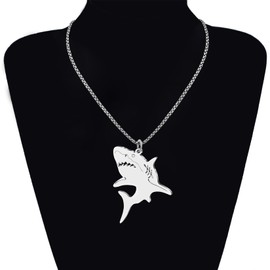 LONYOO Cool Hai Halskette Edelstahl 18 Karat vergoldeter Schmuck Ozean Tiere Goldanhänger Halsketten Hai Geschenke für Damen Mädchen Mütter (Silber)