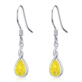 Opal Earrings for Women 925 Sterling Silver Yellow Opal Earrings Teardrop Drop Earrings Hypoallergenic Opal Jewellery Gifts for Girl