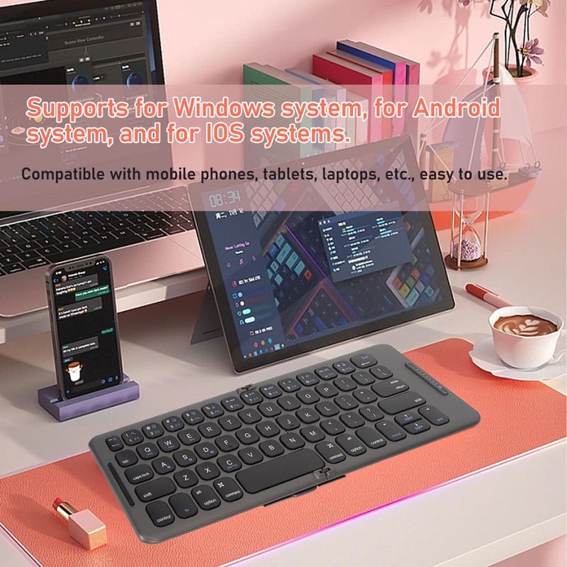 Foldable Bluetooth Keyboard 2 Fold Wireless Keyboard 3 Channel for