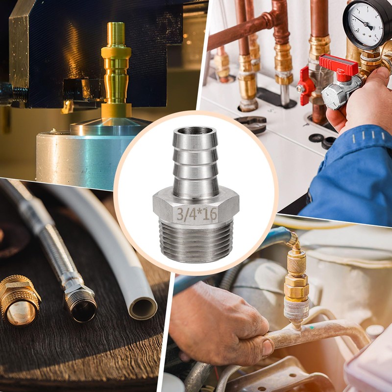 sourcing map Stainless Steel Barbed Fitting 3/4" NPT Male to