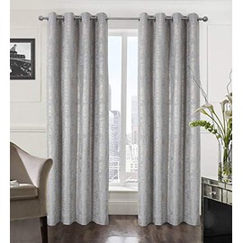 Alexandra Cole Soft Velvet Curtains 84 Inch Length Luxury Bedroom Curtains Gold Foil Print Window Curtains for Living Room Set of 2 Silver