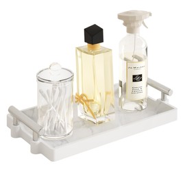 Bathroom Tray Countertop 11” | Small Vanity Tray | Silicone Marble Tray | Decorative Perfume Tray, Bathroom Sink Organizer for Lotion Bottles, Jewelry, Candle, Key, Soap Tray, Kitchen Sink Organizer