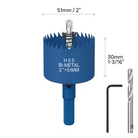 ANDELI 51MM | 2" Bi-Metal Hole Saw with Center Drill, to be Assembled, high Opening Efficiency for Wood, Corn Hole Boards, Plastic, plasterboard and Thin Sheet Metal Openings