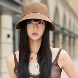 Weuiean KODH-67 Women's Bucket Hat, Sun Visor, UV Protection, Wide Brim, Small Face Effect, Size Adjustment, Includes Chin Strap, Spring and Summer, Lightweight, UV Protection, Sun Protection, Folding