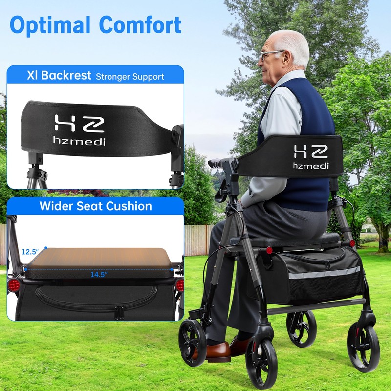 Walkers for Seniors with Seat, 8" Big Wheels Folding Adult
