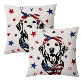 NUTEEN 4th of July Pillow Covers 18x18 Set of 2 Inch Golden Retriever Yellow Lab Patriotic Independence Day Throw Pillowcase Memorial Day Cushion Case Dog Decorations for Sofa Couch