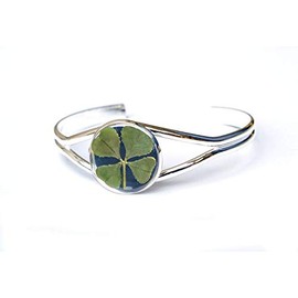 Silver Shamrock Clover Bracelet Cuff - Irish 4-leaf Clover Silver Accessory