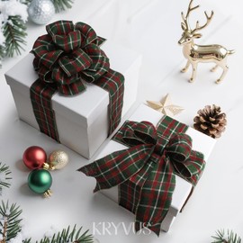 Kryvus Tartan Plaid Christmas Ribbon, 2.5 Inch X 10 Yards Tartan Ribbon with Gold Wired Edge, Perfect for Gift Wrapping, Wreath, Home & Christmas Decorations (Green/Red)