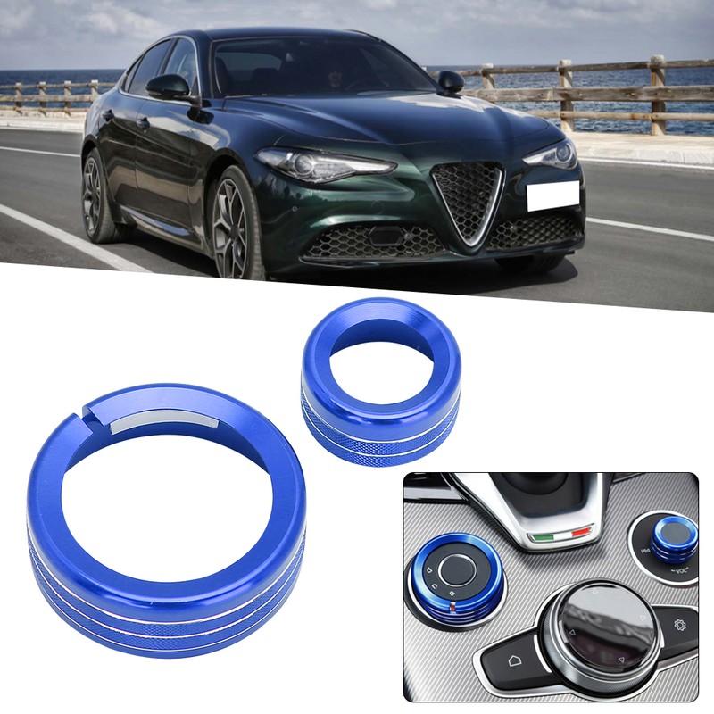 2Pcs Aluminum Alloy Multimedia Control Center Knob Ring Trim Fit