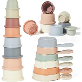 Bath Toys Baby Stacking Cups with Bathing Spoon, 11 PCS Bathtub Mould Free bath toys for Babies Water Table Toys Toddler Birthday Gift for Preschool Boys/Girls