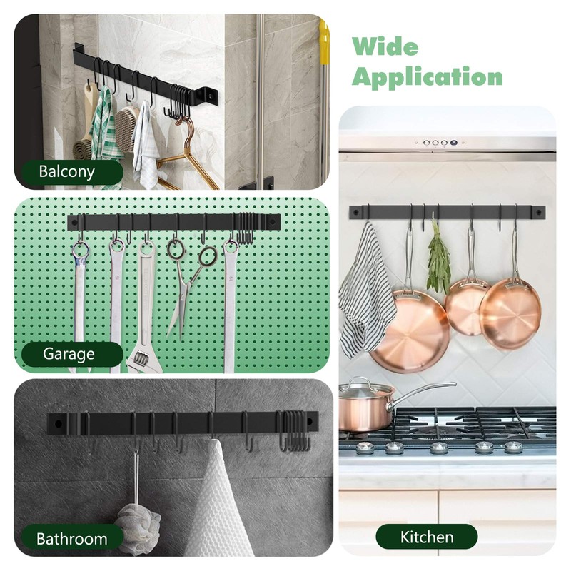 Housolution 2 Pack Kitchen Rail with 15 Hooks, 16 Inch