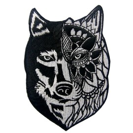 Sunflower Tribal Wolf Embroidered Badge Iron on or Sew on Patch