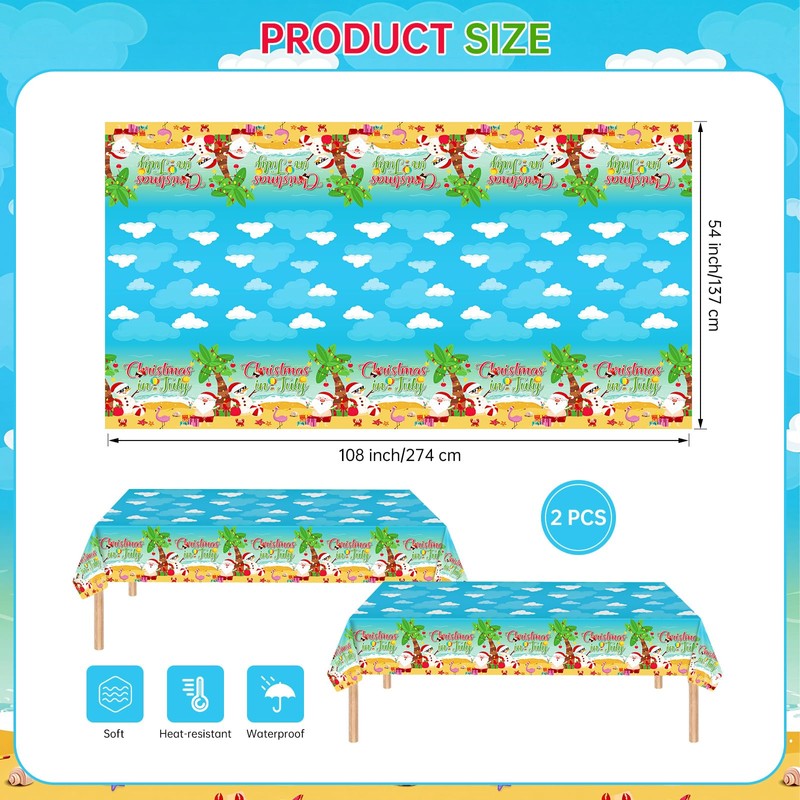 Christmas in July Decorations Tablecloth, 2 Pcs Summer Xmas Table