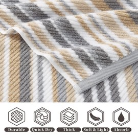 Beige Striped Hand Towels, Bathroom Hand Towels Set of 4, 16"x27" - 100% Cotton | Quick Dry | Absorbent | Light Weight, Soft Towel Set for Showering & Guest, Luxury Towel Gift, Tan and Gray Stripe