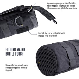 WYNEX Molle Water Bottle Pouch Folding, Tactcail Molle Foldable Water Bottle Holder Kettle Hydration Carrier Water Bottles Bag with Mesh Bottom Insulated Drawstring with Flag Patch